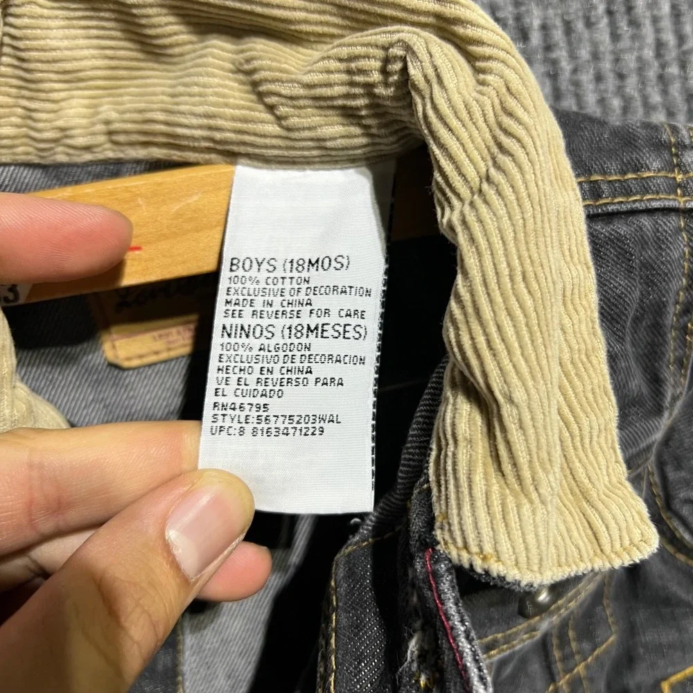 Levi Strauss Denim Jacket Boys 18M Black Corduroy Collar Trucker Signature